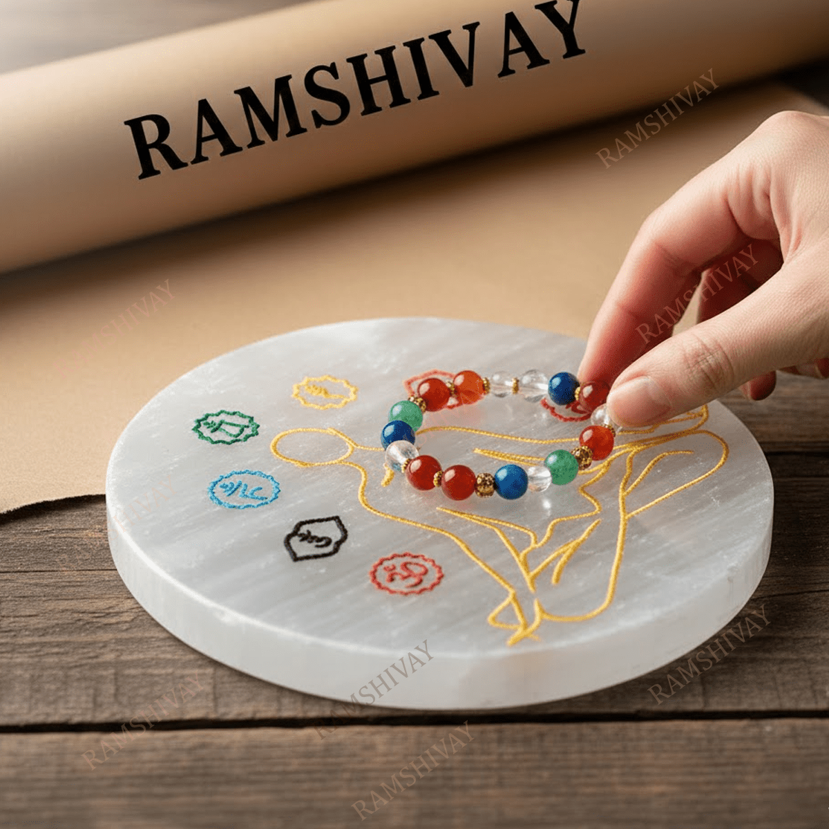 7 Chakra Engraved Selenite Charging Plate for Crystal Healing & Reiki – Ramshivay - Ramshivay