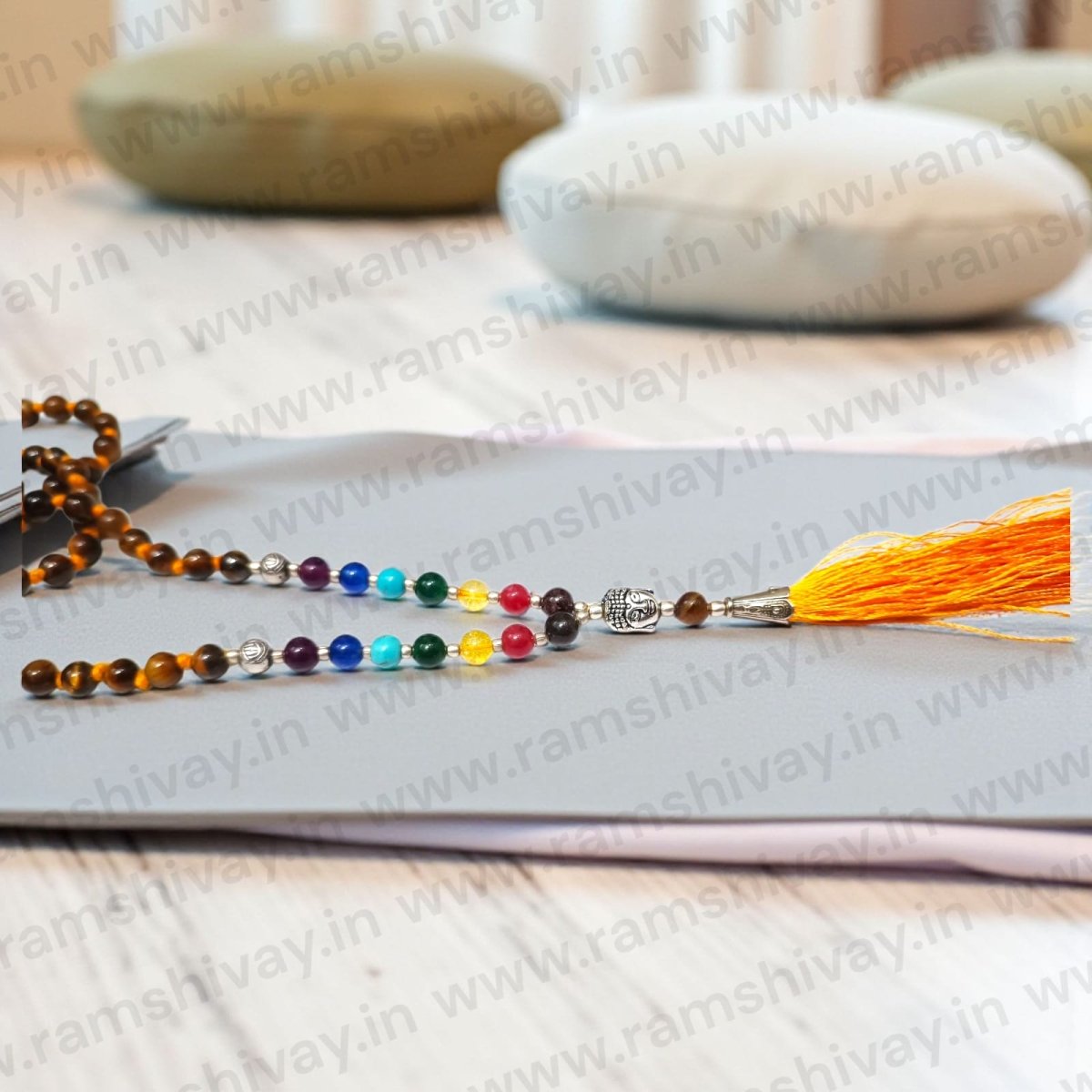 7 Chakra with Tiger Eye Mala (7 Chakra Mala) 108+1 Beads with Lab Certificate | For Healing, Protection & Energy Balance – Ramshivay - Ramshivay