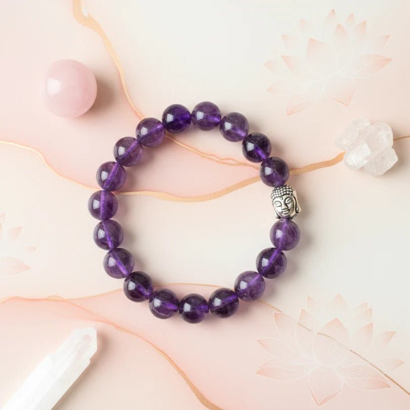 Amethyst Bracelet (8mm) with Buddha Bead Lab Certified for Spiritual Healing – Ramshivay - Ramshivay