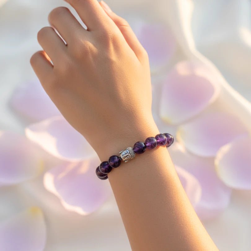 Amethyst Bracelet (8mm) with Buddha Bead Lab Certified for Spiritual Healing – Ramshivay - Ramshivay