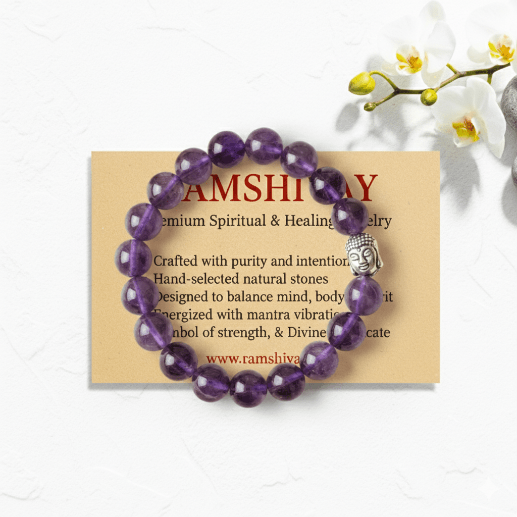 Amethyst Bracelet (8mm) with Buddha Bead Lab Certified for Spiritual Healing – Ramshivay - Ramshivay