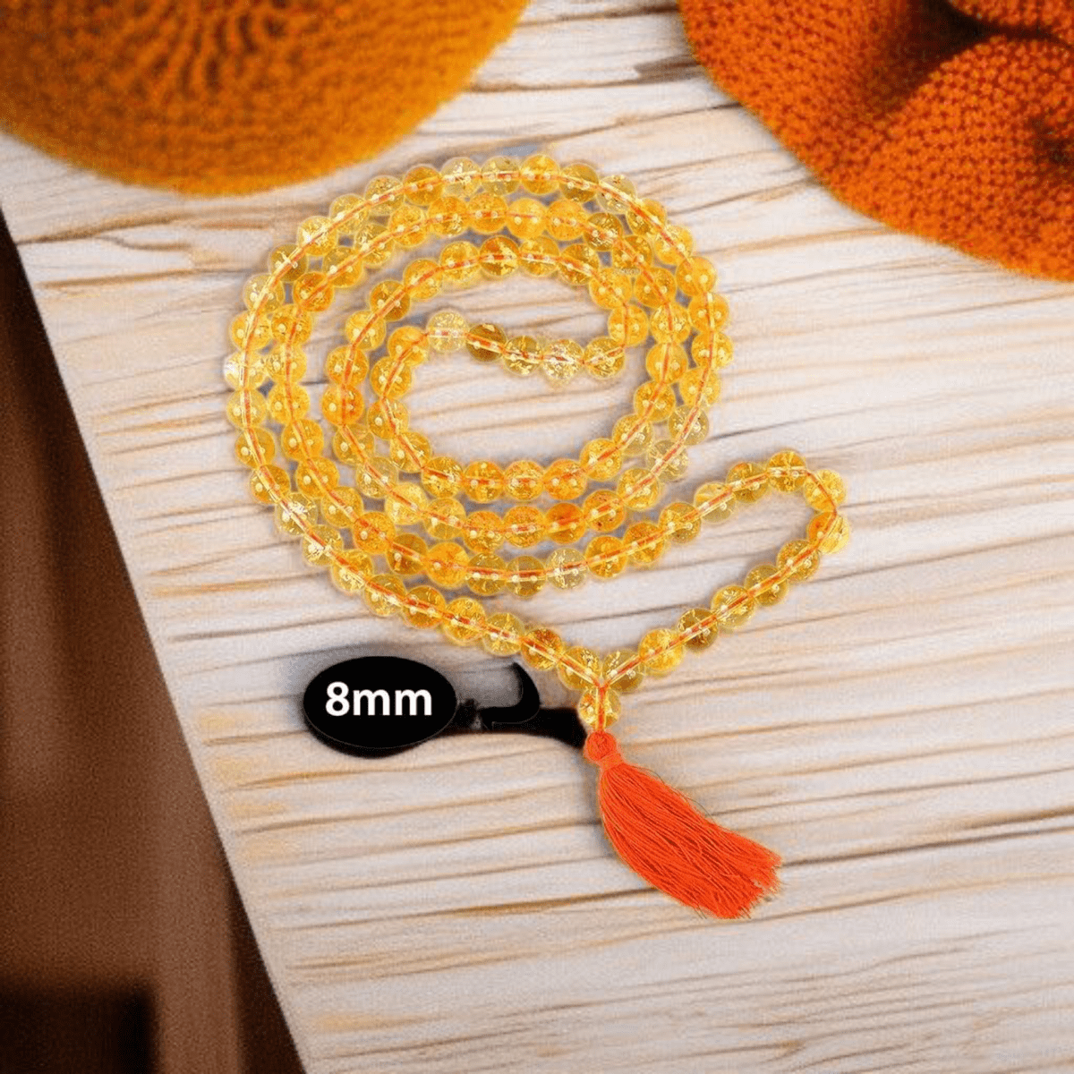Citrine Mala 8MM with Lab Certificate | 108+1 Beads for Wealth, Confidence & Success – Ramshivay - Ramshivay