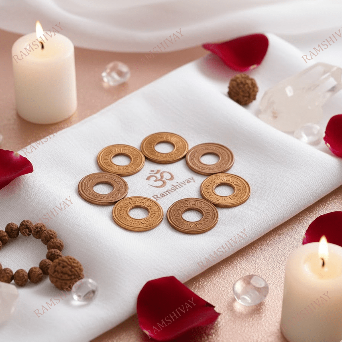 Copper Hole Coins Set of 7 - Traditional Healing Energy for Puja & Vastu – Ramshivay - Ramshivay