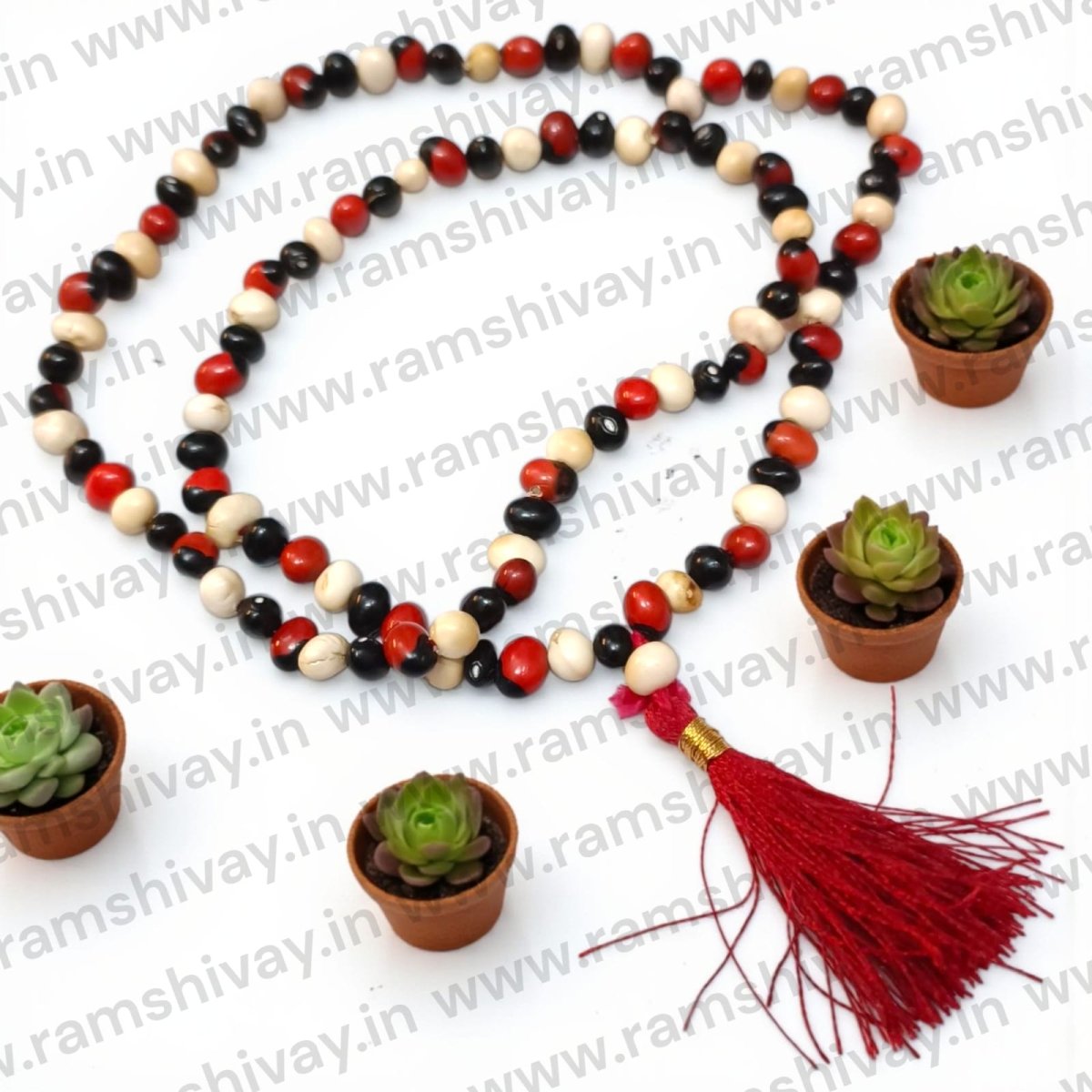 Gunja Mala Red White and Black Mixed (Chirmi Mala 108+1 Beads) with Lab Certificate | For Protection, Prosperity & Good Luck – Ramshivay - Ramshivay