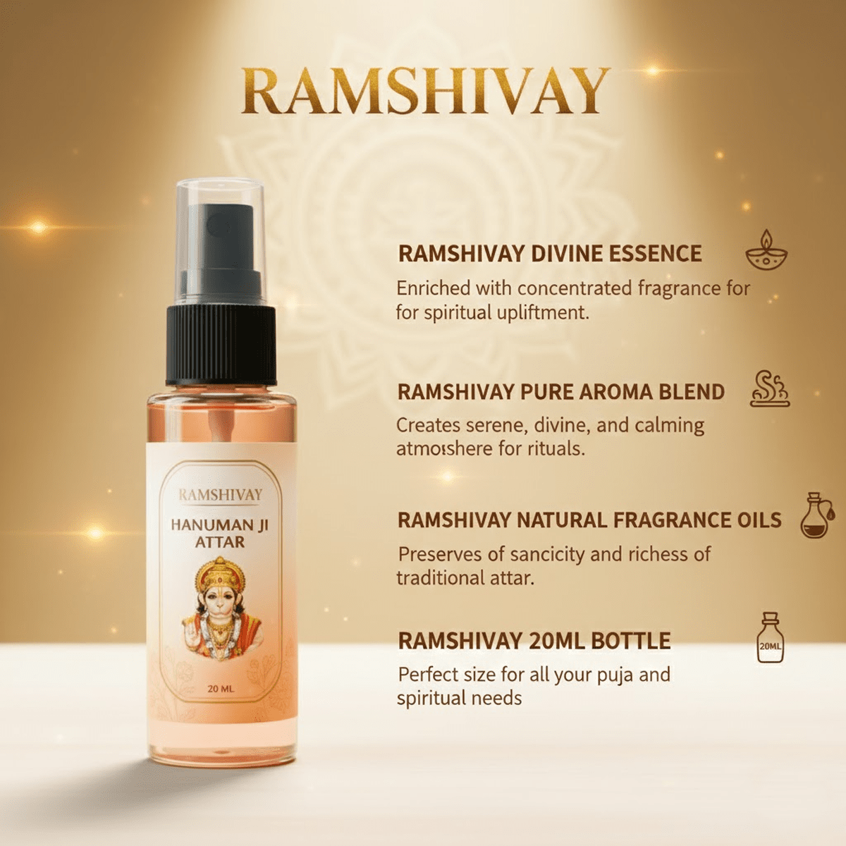 Hanuman Ji Spray Attar - 20ml (Pack of 5) Floral Fragrance for Puja – Ramshivay - Ramshivay