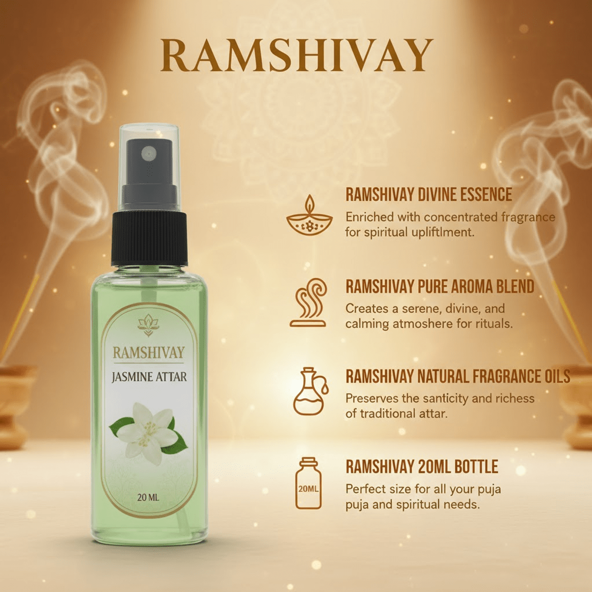 Jasmine Spray Attar - 20ml (Pack of 5) Floral Fragrance for Puja – Ramshivay - Ramshivay
