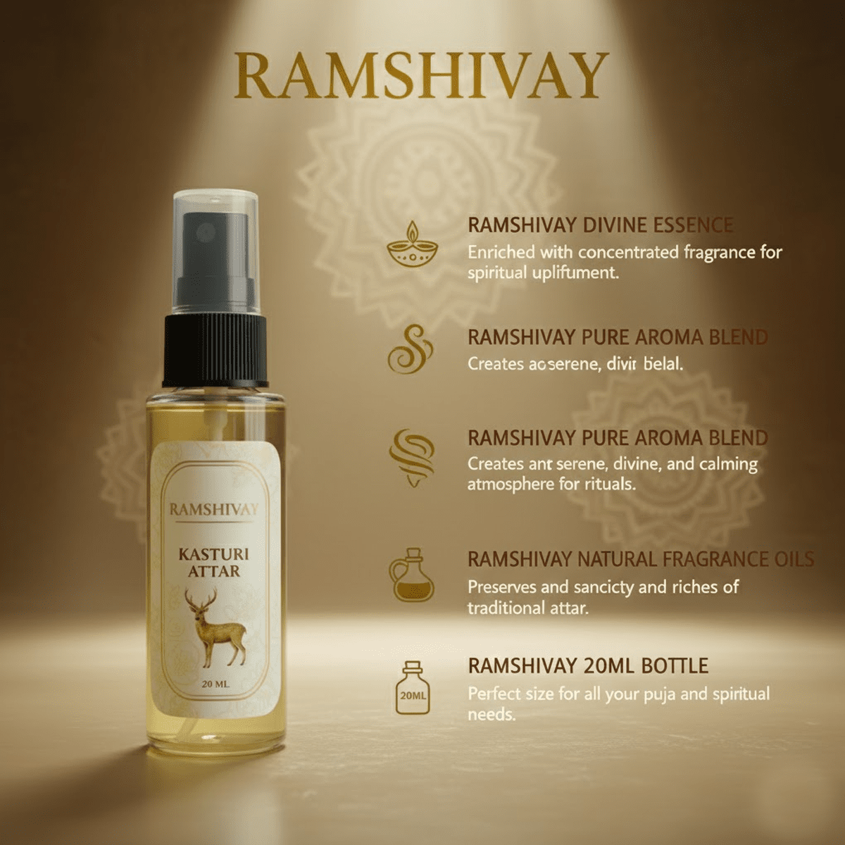 Kasturi Spray Attar - 20ml (Pack of 5) Floral Fragrance for Puja – Ramshivay - Ramshivay