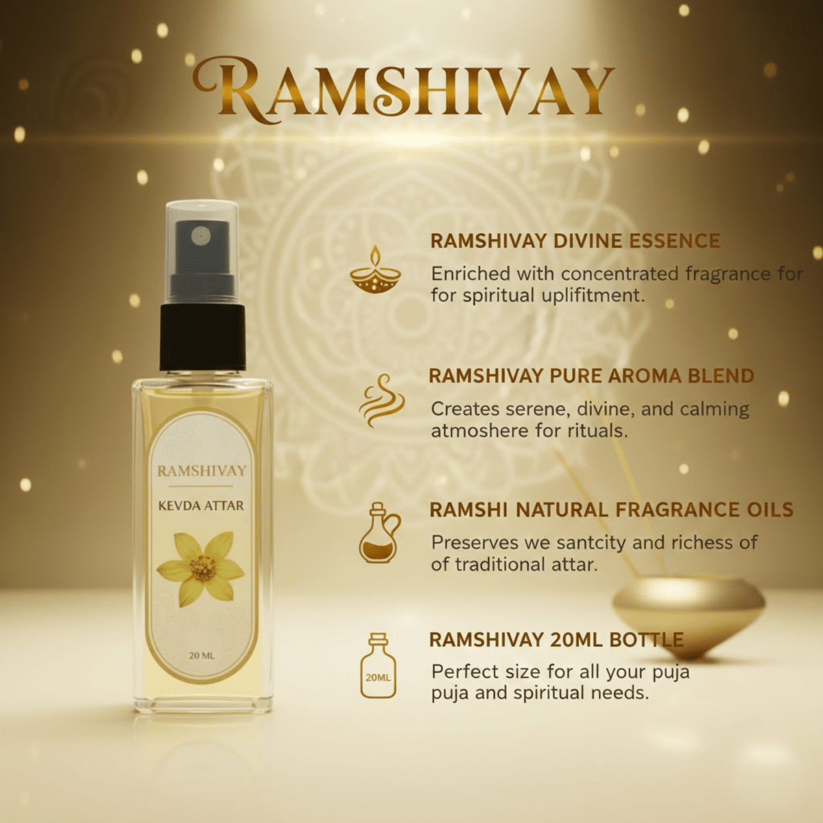 Kevda Spray Attar - 20ml (Pack of 5) Floral Fragrance for Puja – Ramshivay - Ramshivay