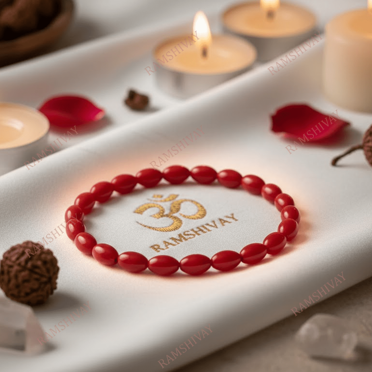 Lal Moonga Red Coral Oval Bracelet (7 - 8mm) Lab Certified for Strength & Mars – Ramshivay - Ramshivay