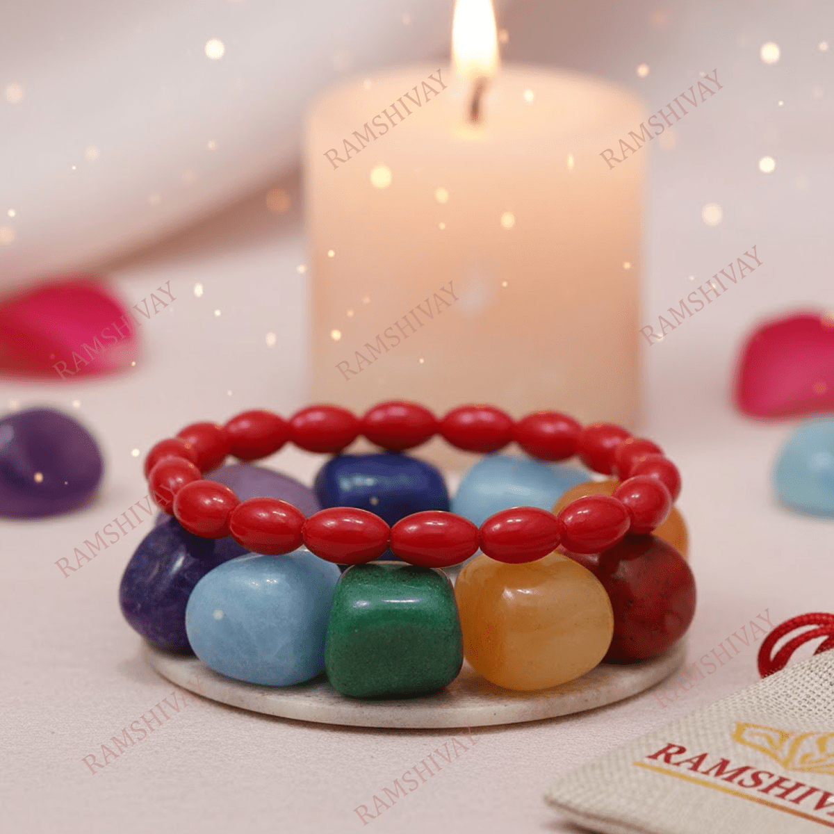 Lal Moonga Red Coral Oval Bracelet (7 - 8mm) Lab Certified for Strength & Mars – Ramshivay - Ramshivay