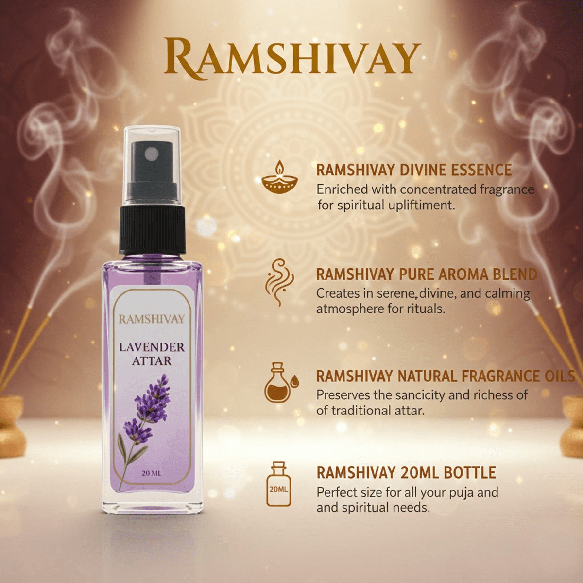 Lavender Spray Attar - 20ml (Pack of 5) Floral Fragrance for Puja – Ramshivay - Ramshivay