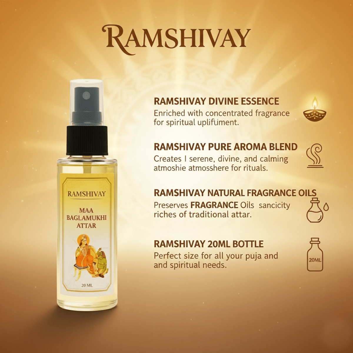 Maa Baglamukhi Spray Attar - 20ml (Pack of 5) Floral Fragrance for Puja – Ramshivay - Ramshivay