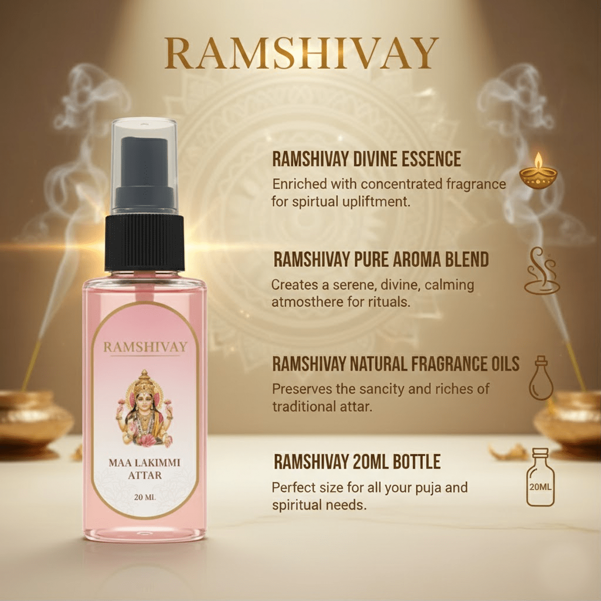 Maa Lakshmi Spray Attar - 20ml (Pack of 5) Floral Fragrance for Puja – Ramshivay - Ramshivay