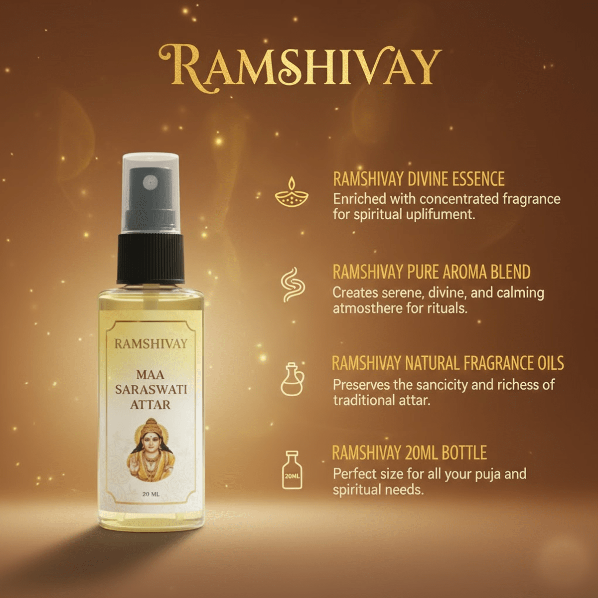 Maa Saraswati Spray Attar - 20ml (Pack of 5) Floral Fragrance for Puja – Ramshivay - Ramshivay