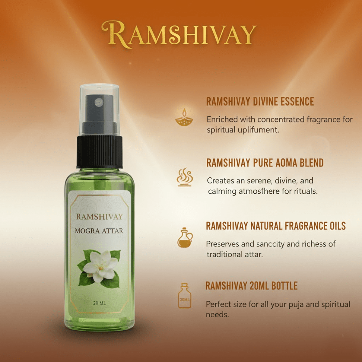 Mogra Spray Attar - 20ml (Pack of 5) Floral Fragrance for Puja – Ramshivay - Ramshivay