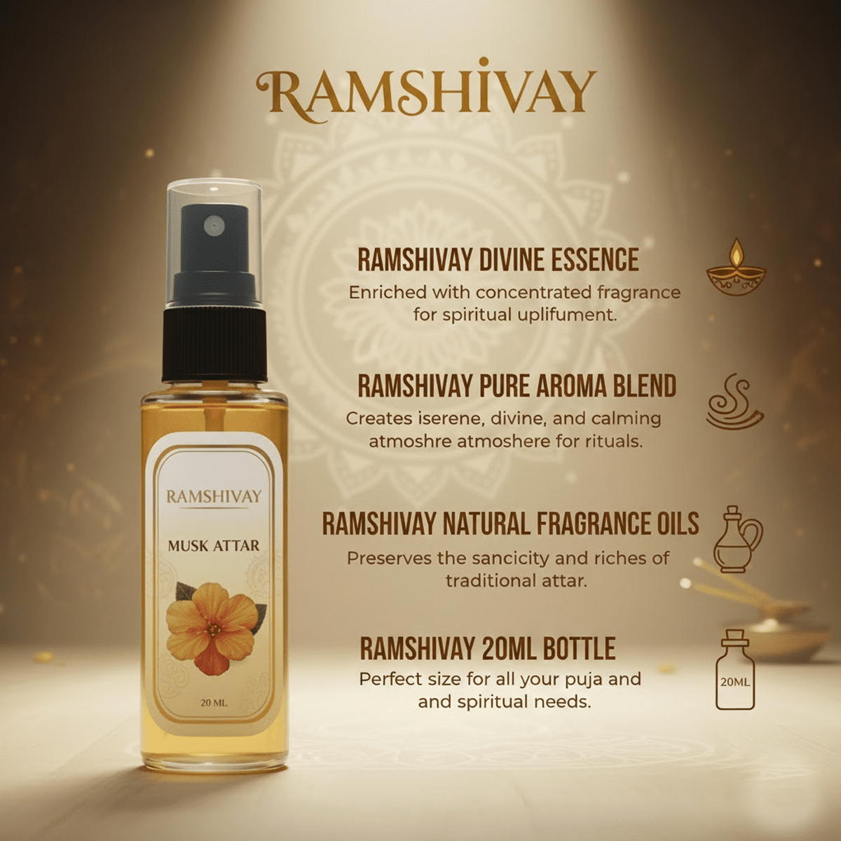 Musk Spray Attar - 20ml (Pack of 5) Floral Fragrance for Puja – Ramshivay - Ramshivay