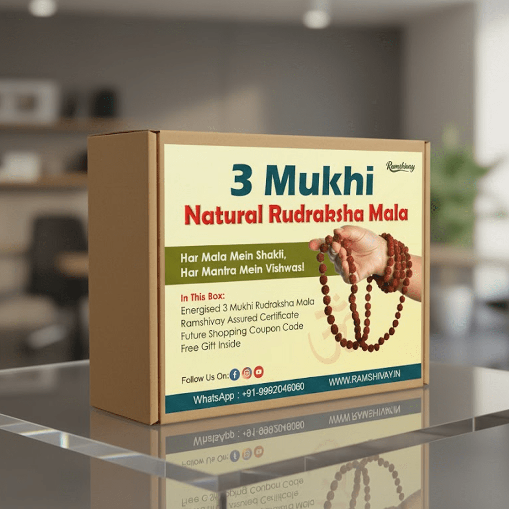 Natural 3 Mukhi Rudraksha Mala with Lab Certificate | Ideal for Boosting Self - Confidence & Removing Past Karmas – Ramshivay - Ramshivay