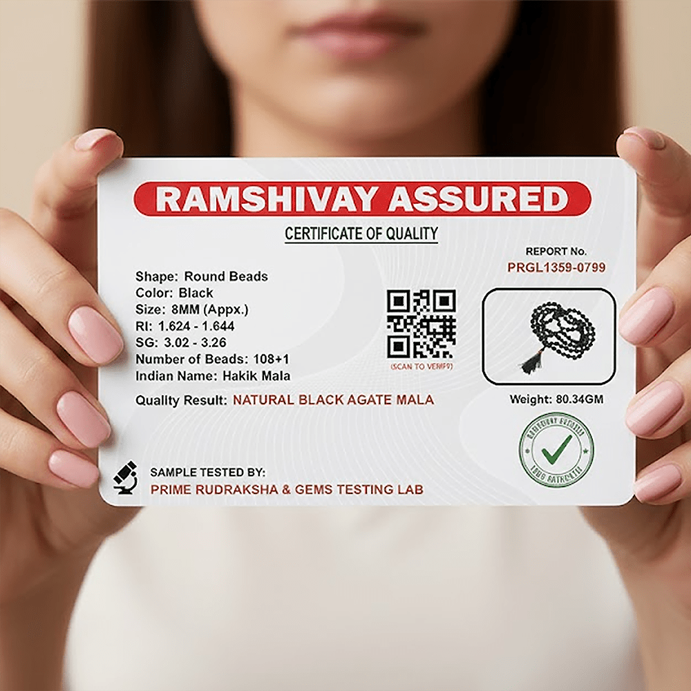 Natural Black Agate Mala 108+1 Beads with Lab Certificate | 8mm Kali Hakik Mala for Jaap & Wearing – Ramshivay - Ramshivay
