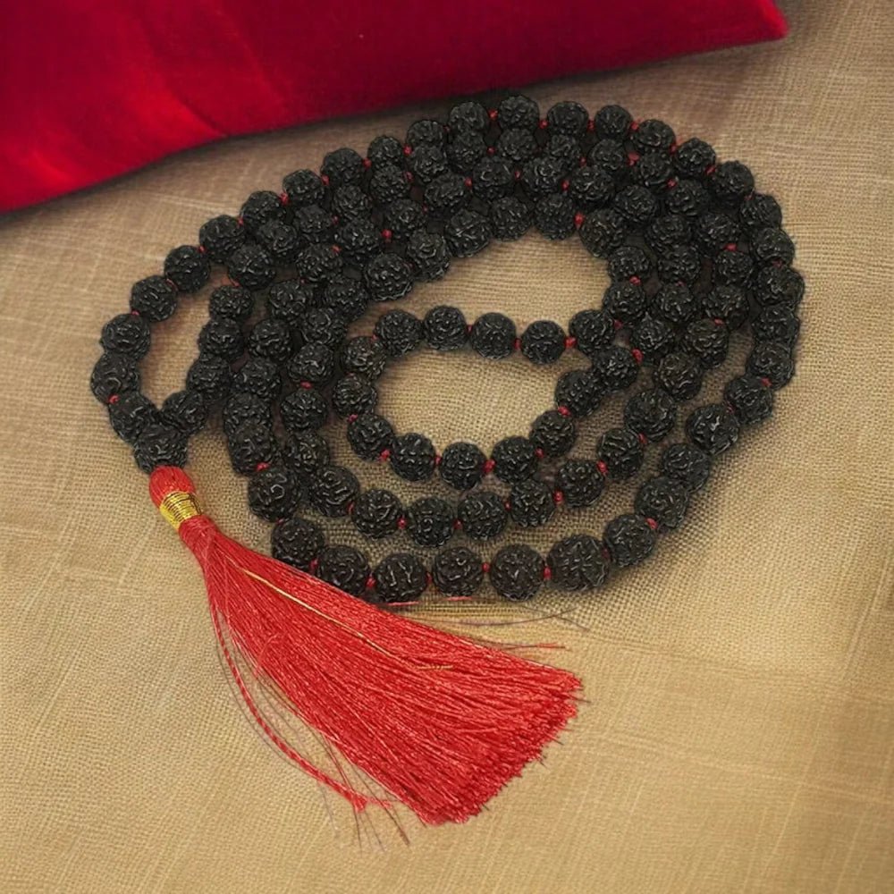 Natural Black Rudraksha Mala 108+1 Beads with Lab Certificate | 5 Mukhi 8mm for Daily Jaap & Wearing – Ramshivay - Ramshivay