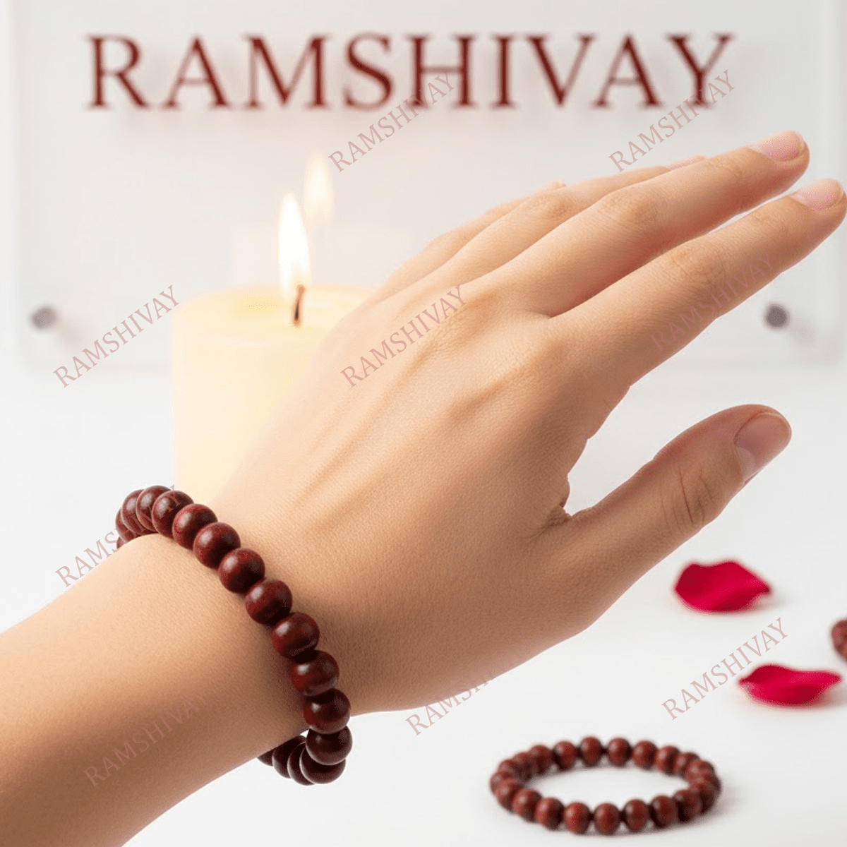 Natural Lal Chandan Bracelet (8mm) with Lab Certificate for Peace & Meditation – Ramshivay - Ramshivay