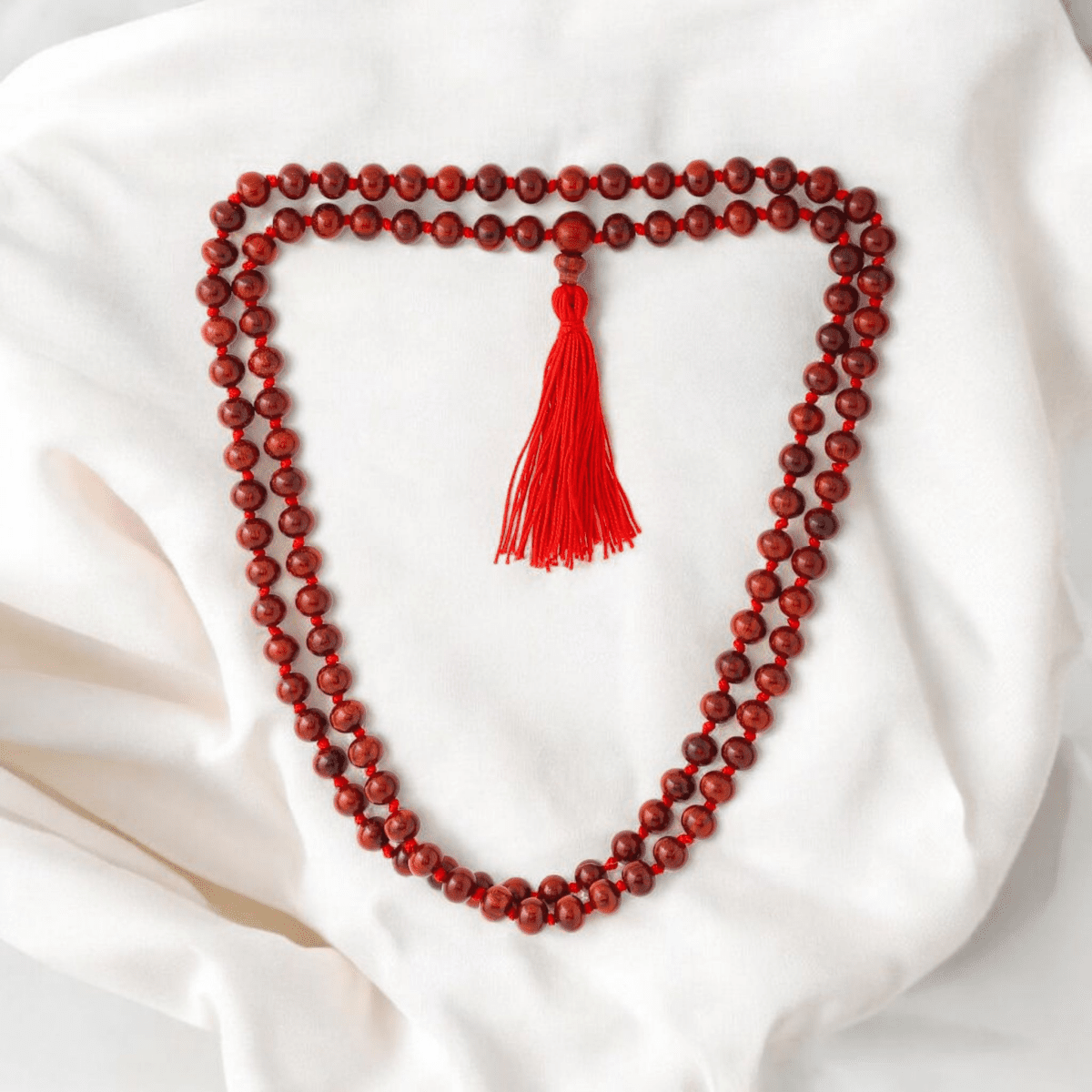 Natural Lal Chandan Mala 108+1 Beads with Lab Certificate | 8mm Red Sandalwood Mala for Jaap & Wearing – Ramshivay - Ramshivay