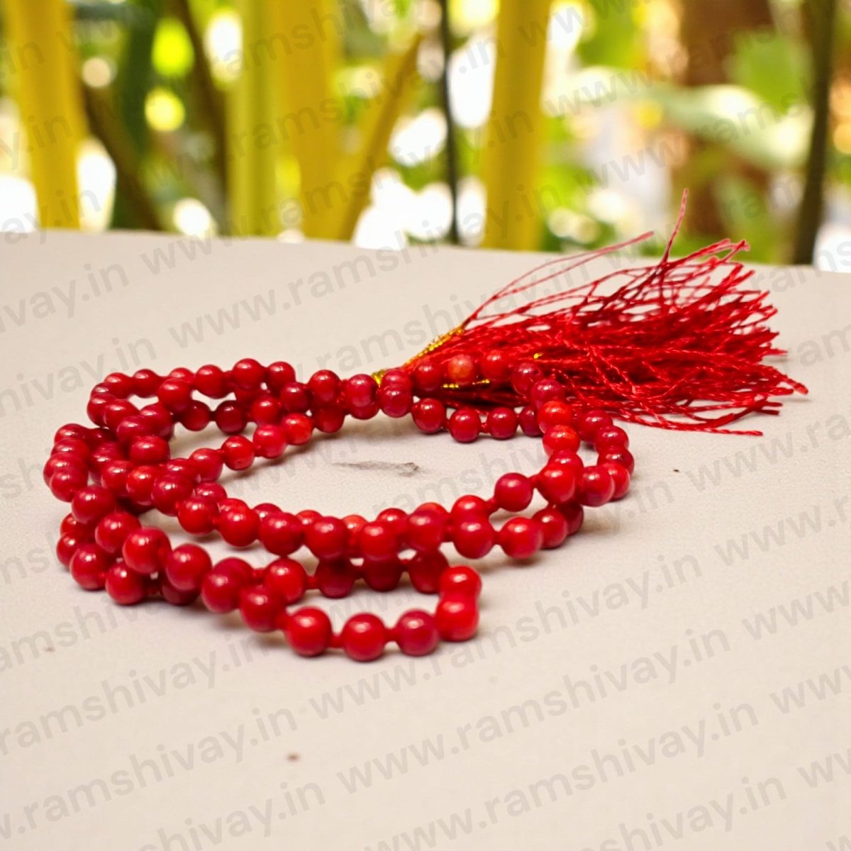 Natural Moonga Mala (Lal Moonga Mala) AAA Quality 108+1 Beads with Lab Certificate | For Confidence, Prosperity & Protection – Ramshivay - Ramshivay