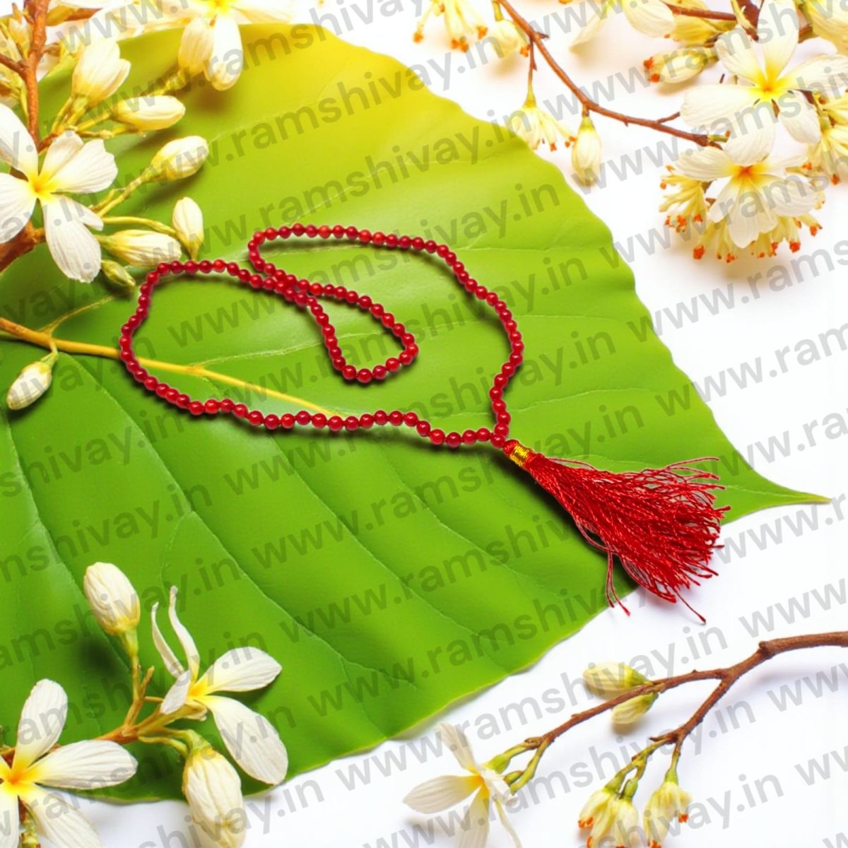 Natural Moonga Mala (Lal Moonga Mala) AAA Quality 108+1 Beads with Lab Certificate | For Confidence, Prosperity & Protection – Ramshivay - Ramshivay