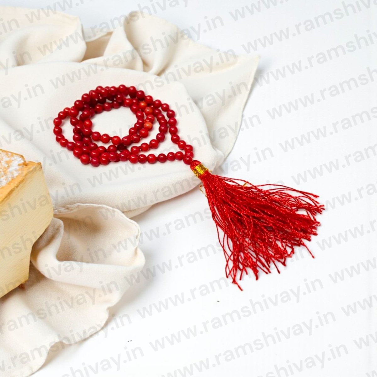 Natural Moonga Mala (Lal Moonga Mala) AAA Quality 108+1 Beads with Lab Certificate | For Confidence, Prosperity & Protection – Ramshivay - Ramshivay