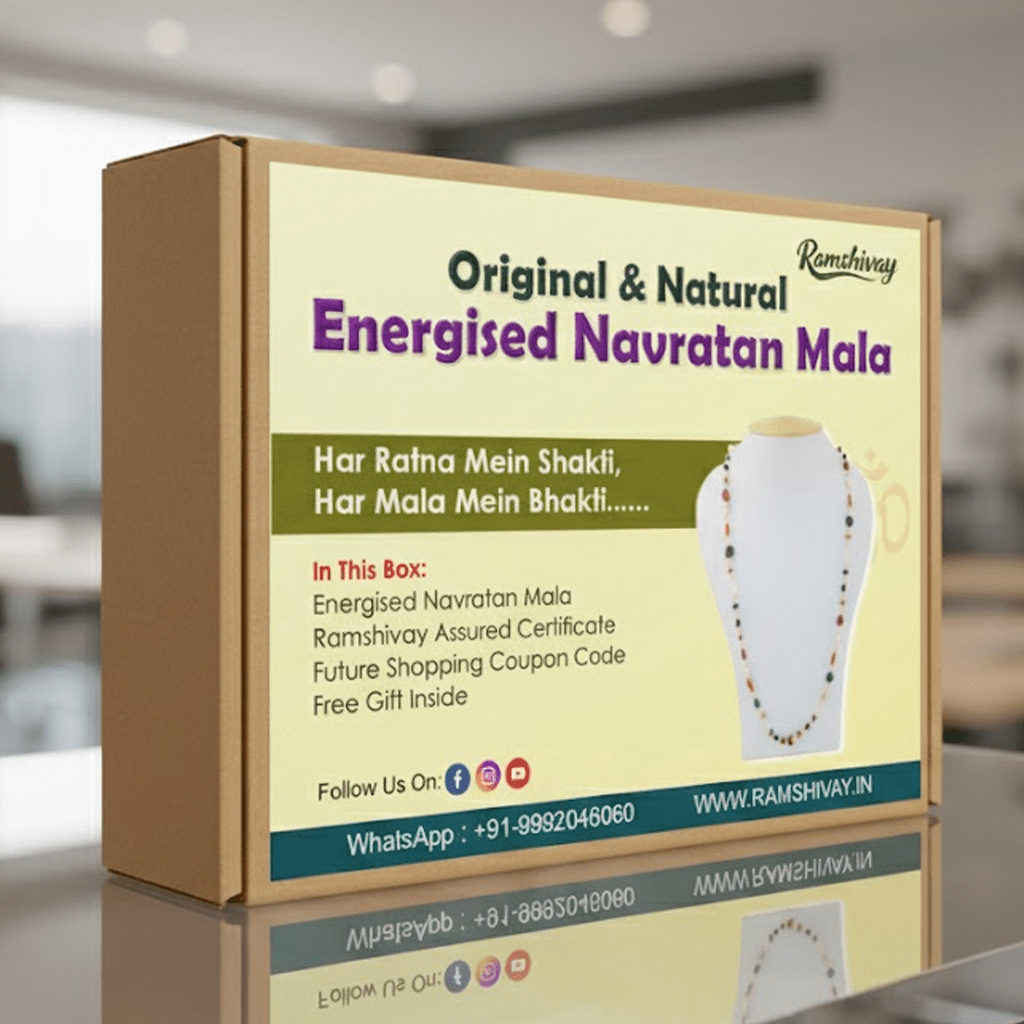 Natural Navratan Mala (Navagraha Mala) 108+1 Beads with Lab Certificate | For Jaap, Wearing & Planetary Harmony – Ramshivay - Ramshivay