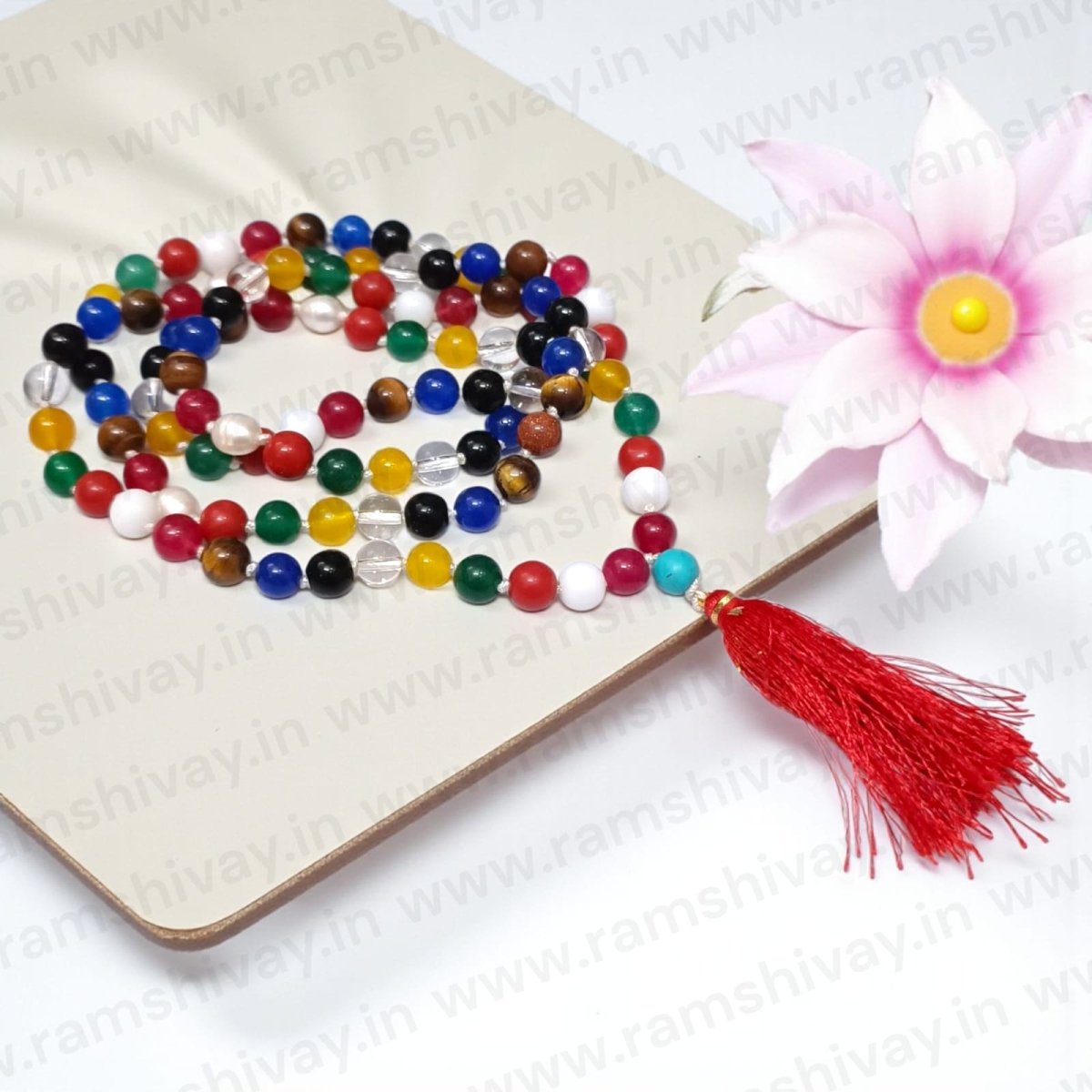 Natural Navratan Mala (Navagraha Mala) 108+1 Beads with Lab Certificate | For Jaap, Wearing & Planetary Harmony – Ramshivay - Ramshivay