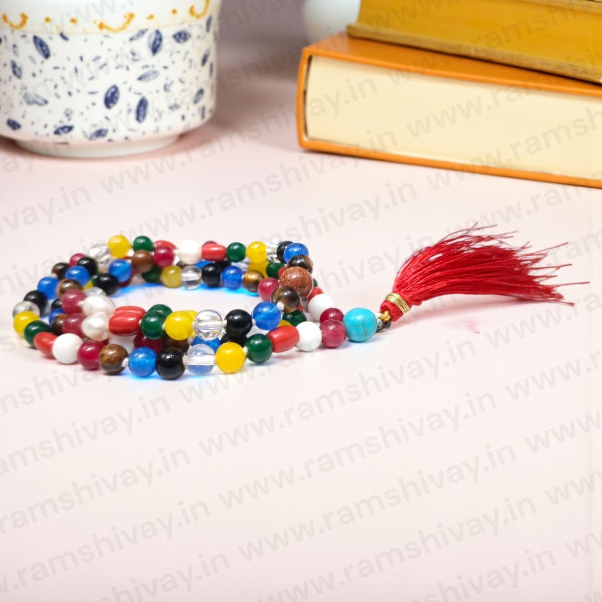 Natural Navratan Mala (Navratna Mala) AAA Quality 108+1 Beads with Lab Certificate | For Balance, Prosperity & Planetary Protection – Ramshivay - Ramshivay