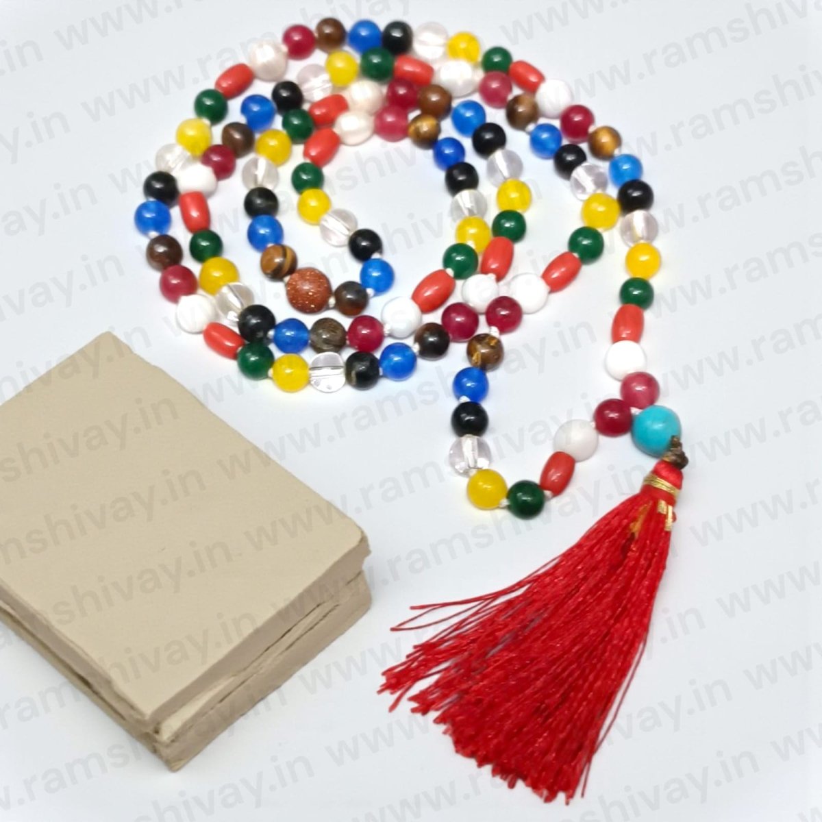 Natural Navratan Mala (Navratna Mala) AAA Quality 108+1 Beads with Lab Certificate | For Balance, Prosperity & Planetary Protection – Ramshivay - Ramshivay