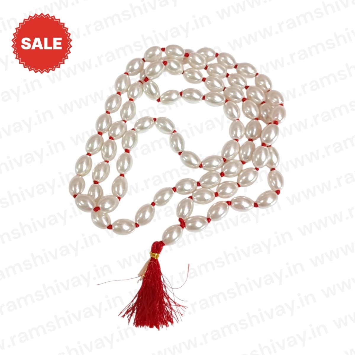 Natural Pearl Mala 108+1 Oval Shaped Beads (11mm) with Lab Certificate | Oval Moti Mala for Men & Women – Ramshivay - Ramshivay