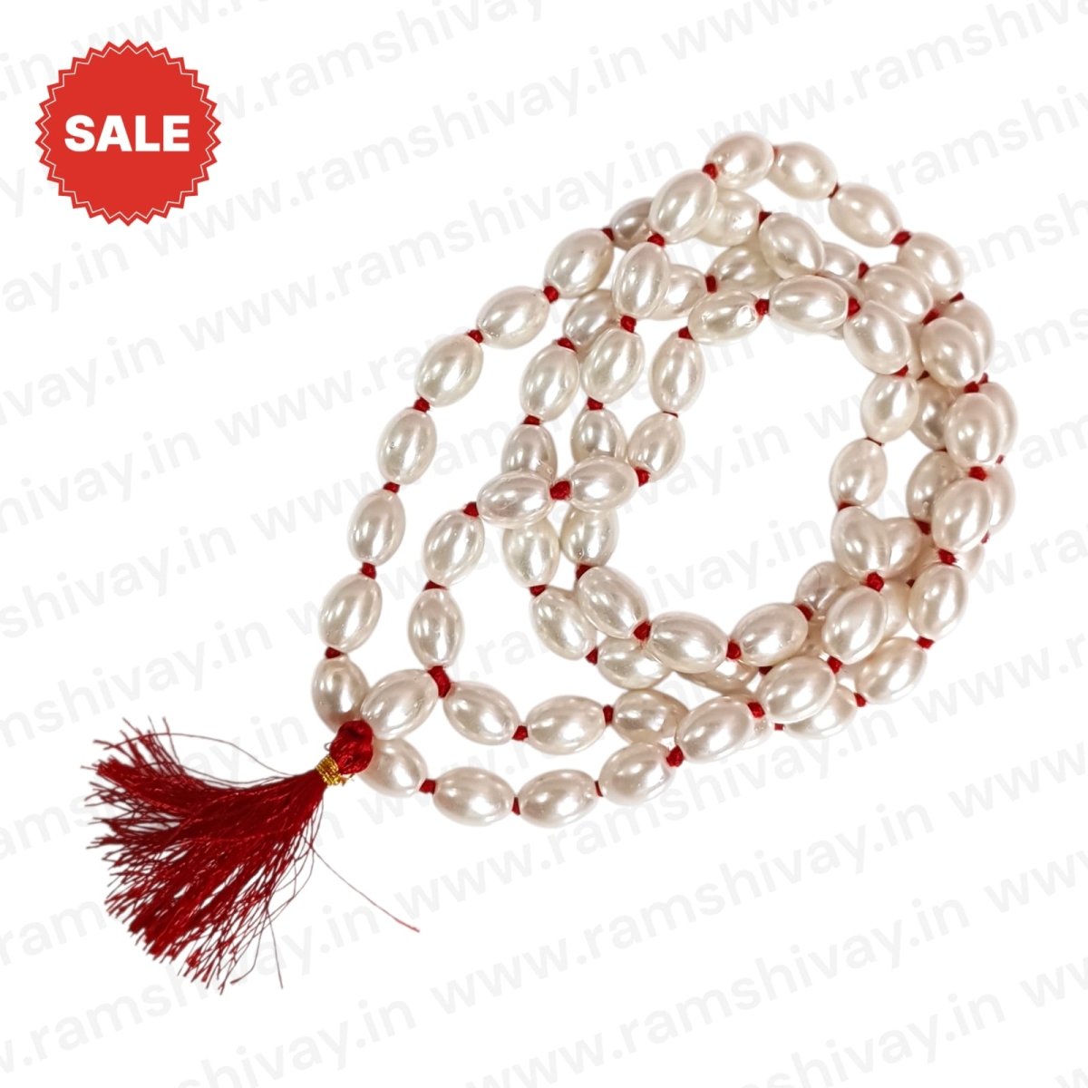 Natural Pearl Mala 108+1 Oval Shaped Beads (11mm) with Lab Certificate | Oval Moti Mala for Men & Women – Ramshivay - Ramshivay