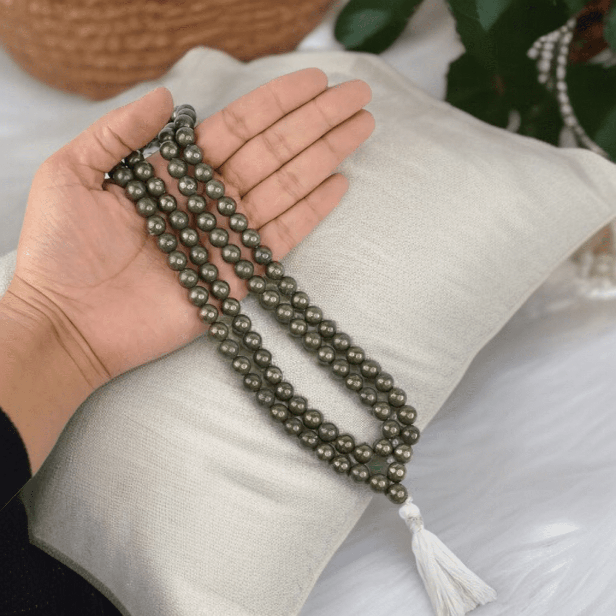 Natural Raw Pyrite Mala 108+1 Beads with Lab Certificate | 8mm Pyrite Mala for Jaap & Wearing – Ramshivay - Ramshivay