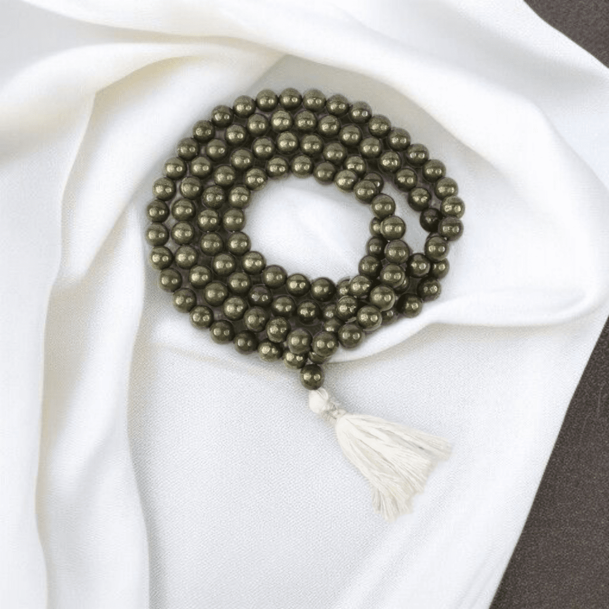 Natural Raw Pyrite Mala 108+1 Beads with Lab Certificate | 8mm Pyrite Mala for Jaap & Wearing – Ramshivay - Ramshivay
