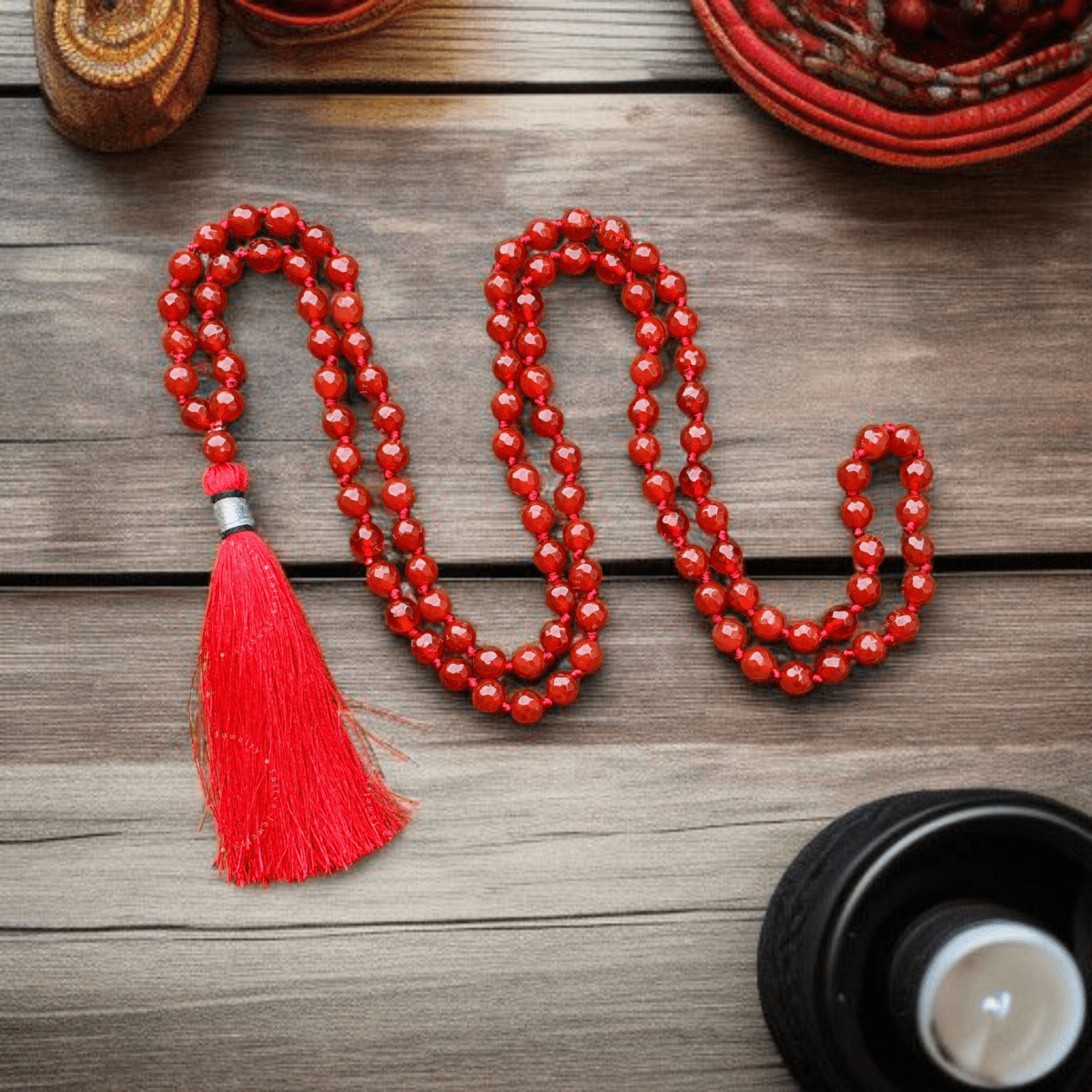Natural Red Agate Mala 108+1 Beads with Lab Certificate | 8mm Lal Hakik Mala for Jaap & Wearing – Ramshivay - Ramshivay