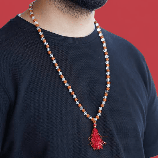 Natural Rudraksha Sphatik Mala 108+1 Beads with Lab Certificate | 8mm Rudraksha Quartz Crystal Mala for Jaap & Wearing – Ramshivay - Ramshivay