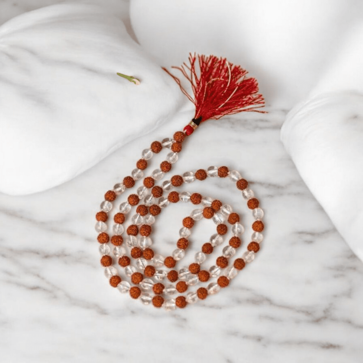 Natural Rudraksha Sphatik Mala 108+1 Beads with Lab Certificate | 8mm Rudraksha Quartz Crystal Mala for Jaap & Wearing – Ramshivay - Ramshivay