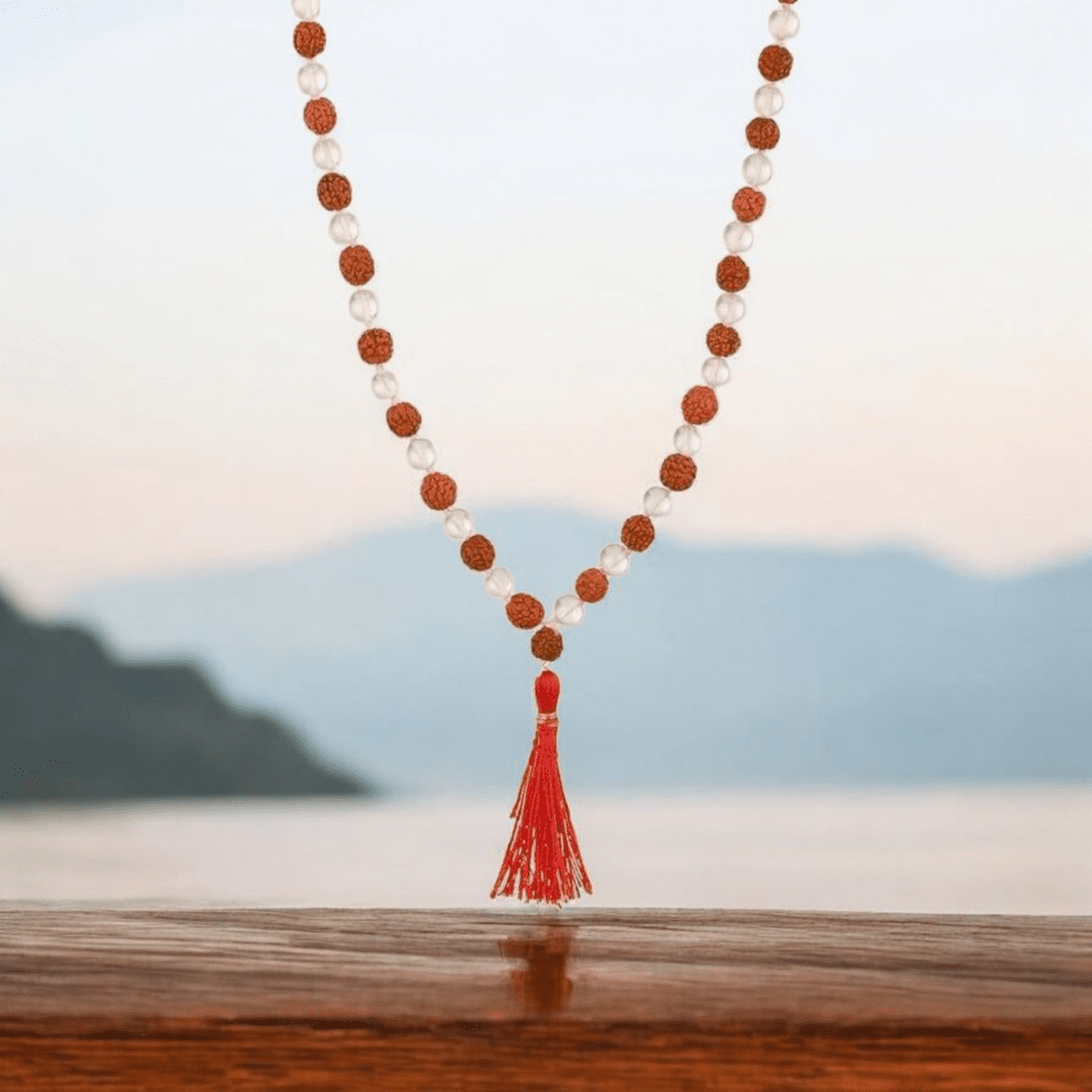 Natural Rudraksha Sphatik Mala 108+1 Beads with Lab Certificate | 8mm Rudraksha Quartz Crystal Mala for Jaap & Wearing – Ramshivay - Ramshivay