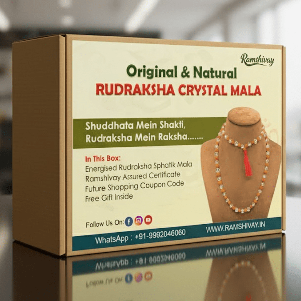 Natural Rudraksha Sphatik Mala 108+1 Beads with Lab Certificate | 8mm Rudraksha Quartz Crystal Mala for Jaap & Wearing – Ramshivay - Ramshivay