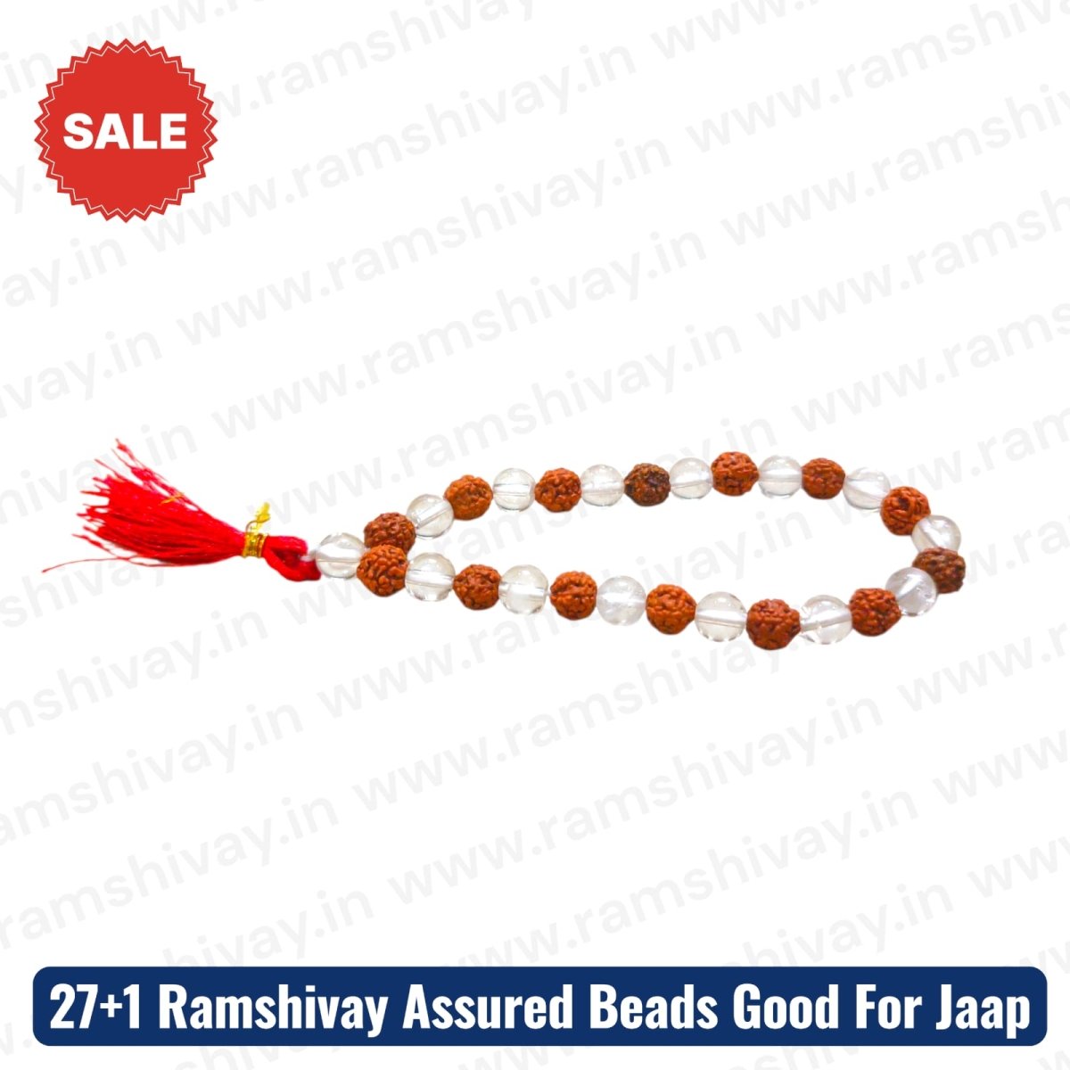 Natural Rudraksha Sphatik Mala 27+1 Beads with Lab Certificate | 8mm Rudraksha Quartz Crystal Mala for Jaap – Ramshivay - Ramshivay