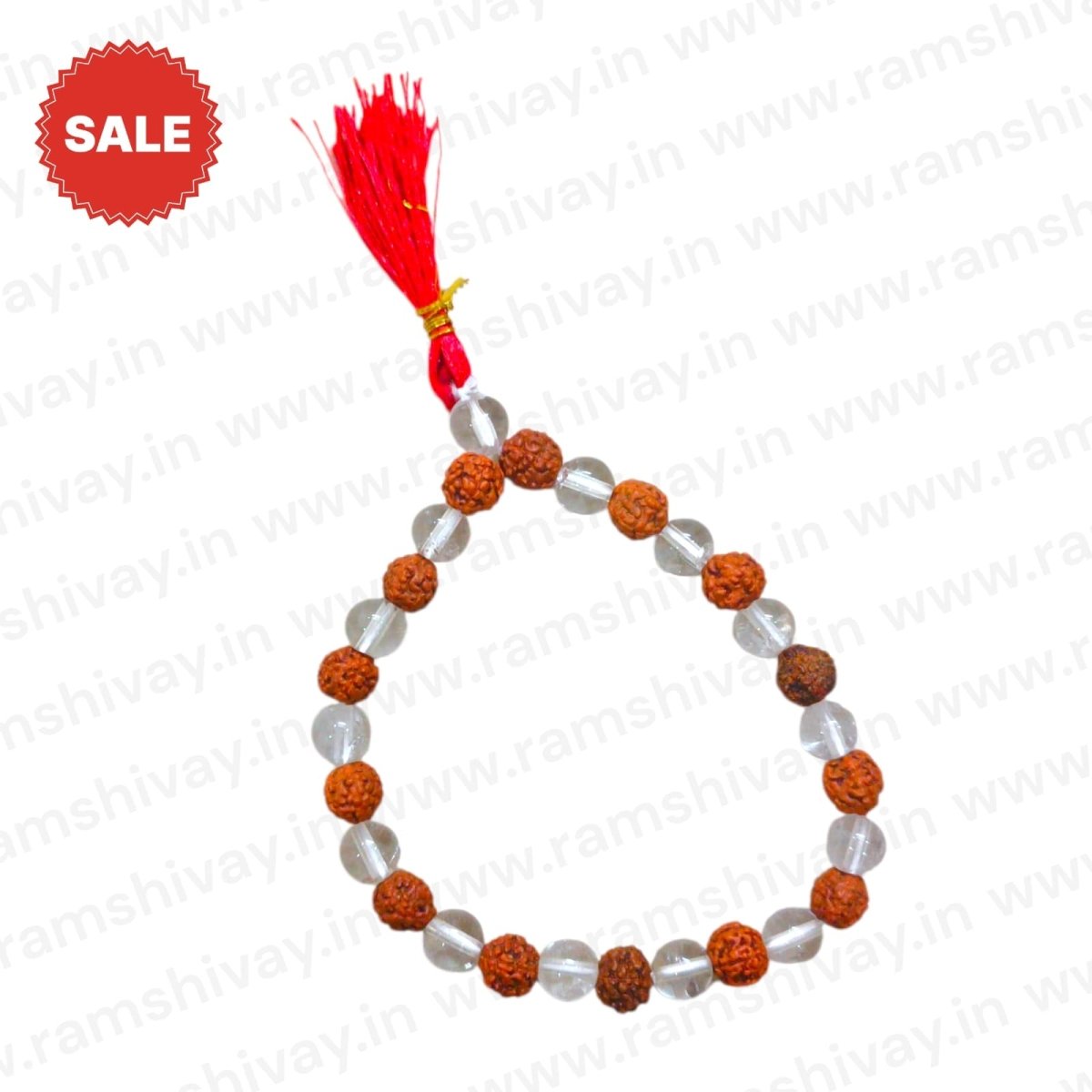 Natural Rudraksha Sphatik Mala 27+1 Beads with Lab Certificate | 8mm Rudraksha Quartz Crystal Mala for Jaap – Ramshivay - Ramshivay