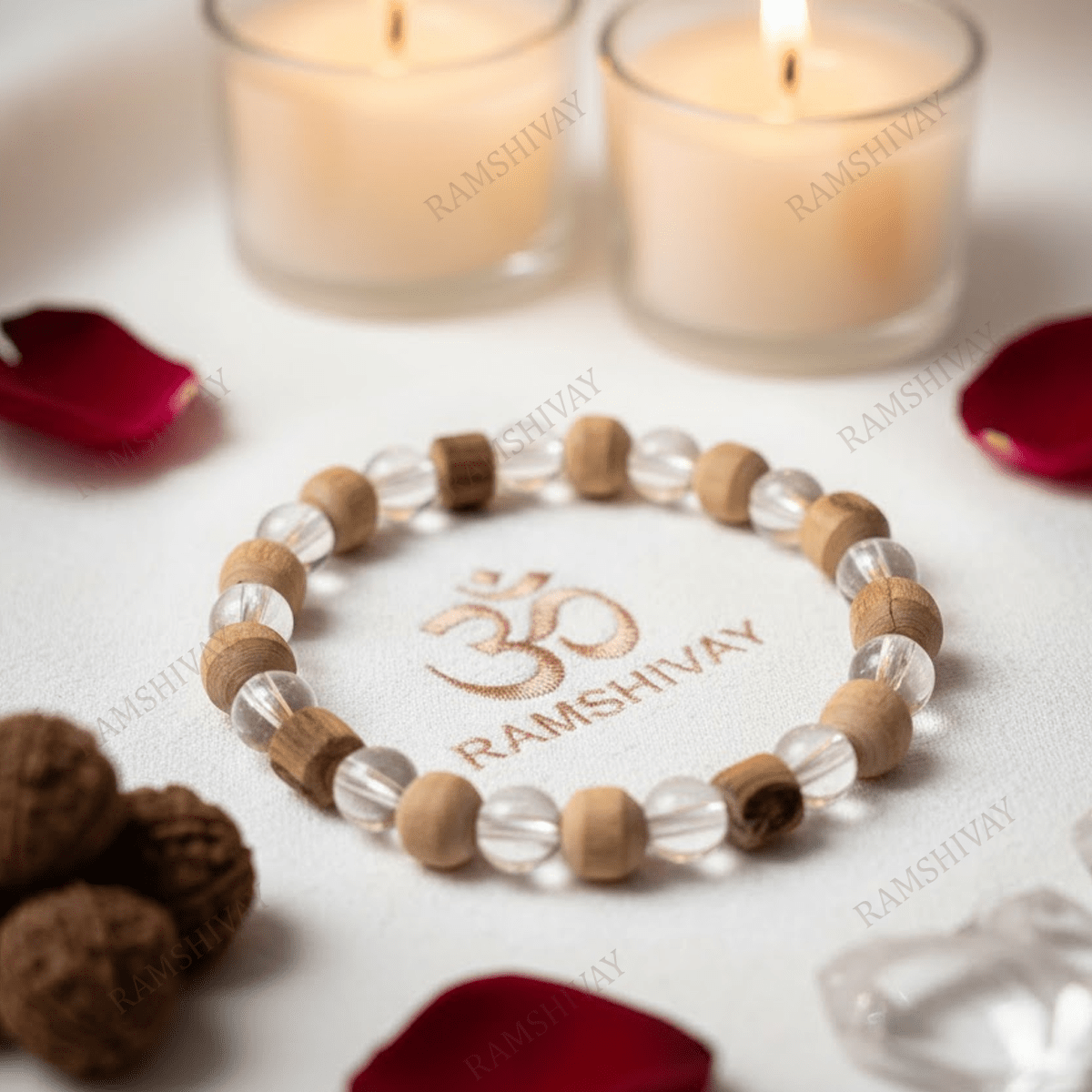 Natural Tulsi & Clear Quartz Bracelet (8mm) with Lab Certificate for Success – Ramshivay - Ramshivay