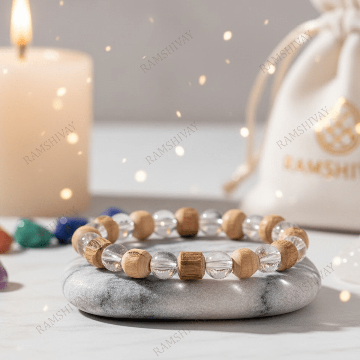 Natural Tulsi & Clear Quartz Bracelet (8mm) with Lab Certificate for Success – Ramshivay - Ramshivay