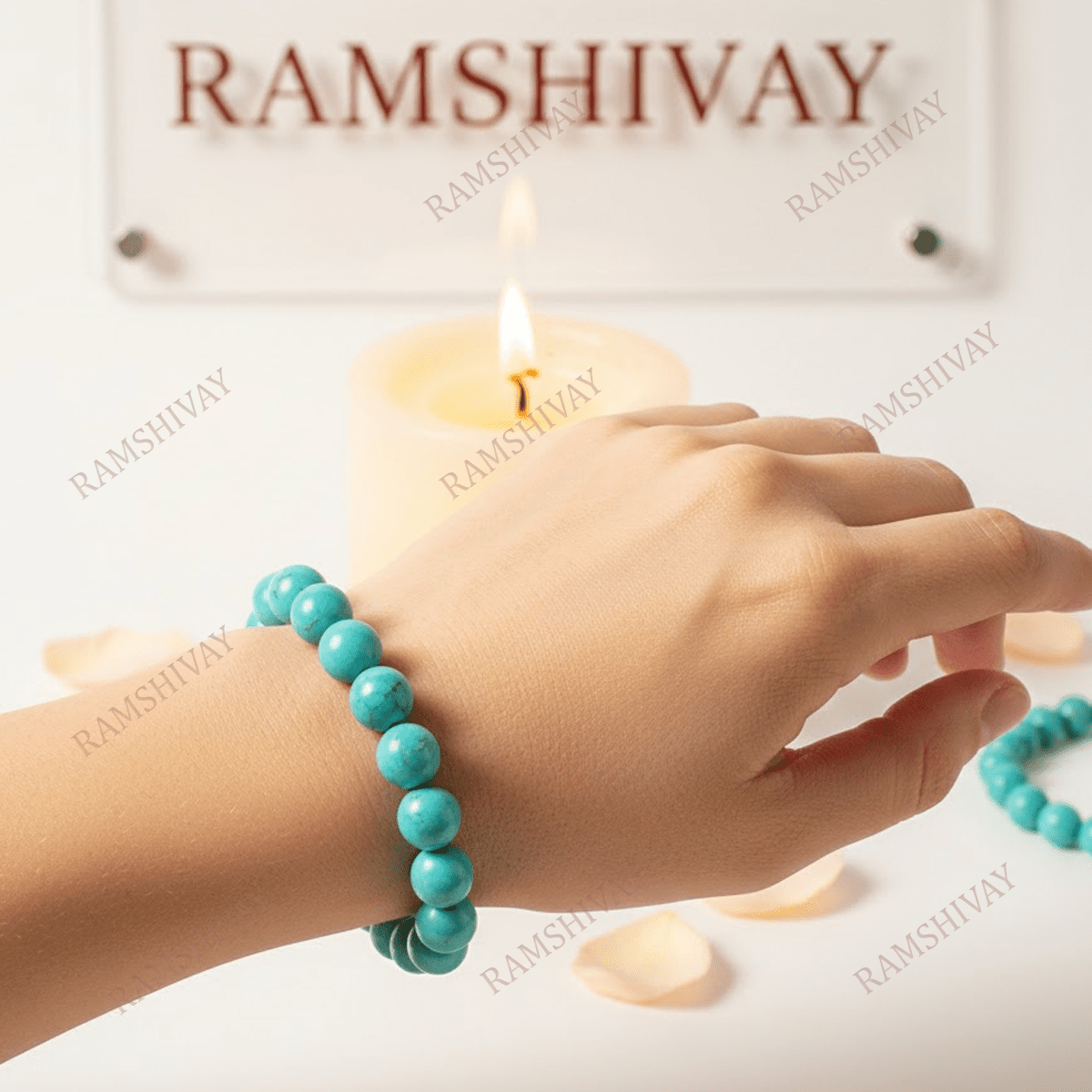 Natural Turquoise Bracelet (8mm) with Lab Certificate for Spiritual Healing – Ramshivay - Ramshivay
