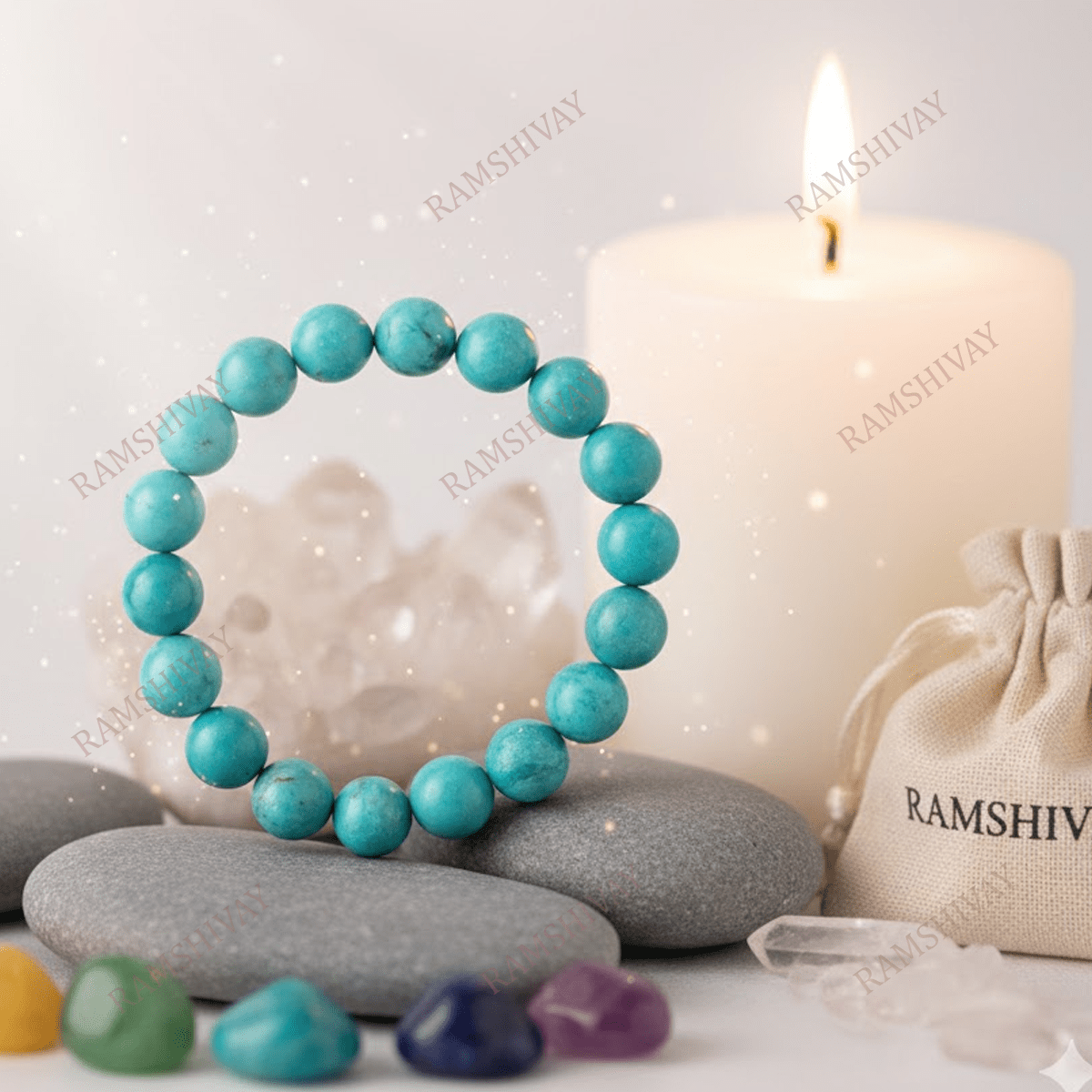 Natural Turquoise Bracelet (8mm) with Lab Certificate for Spiritual Healing – Ramshivay - Ramshivay