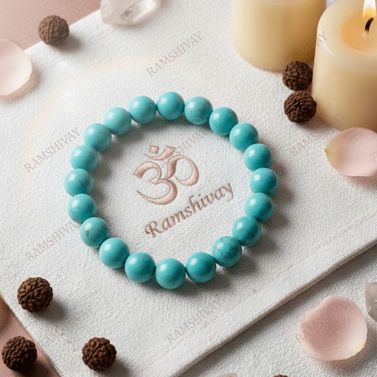 Natural Turquoise Bracelet (8mm) with Lab Certificate for Spiritual Healing – Ramshivay - Ramshivay