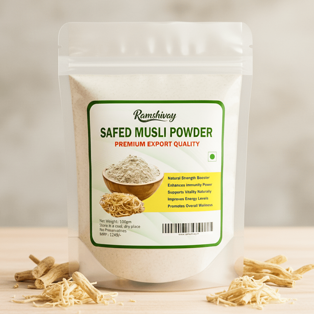 Organic Safed Musli Root Powder – 100g with Strength & Stamina Boost | Ayurvedic Supplement for Vitality & Performance – Ramshivay - Ramshivay