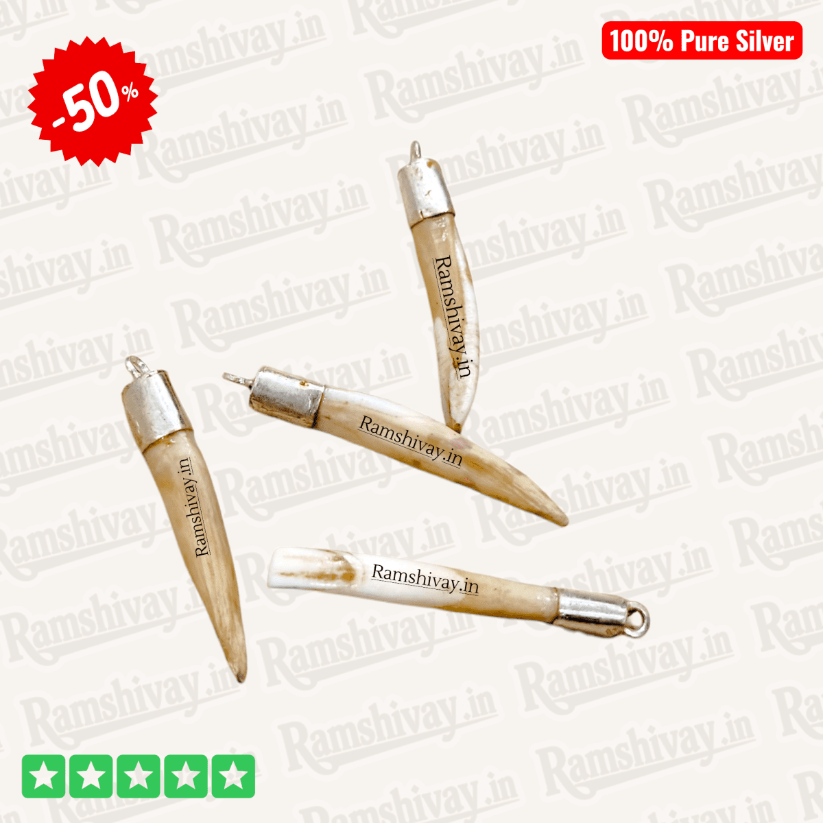 Original Boar Teeth for Men (Shukar Dant, Suar Ka Dant) with Silver Locket | Nazar Protection, Courage & Positivity – Ramshivay - Ramshivay